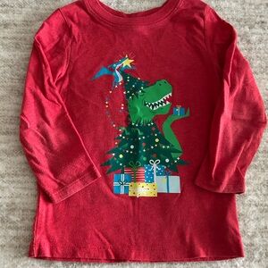 Cat & Jack Red Long Sleeve Dinosaur Holiday Tee